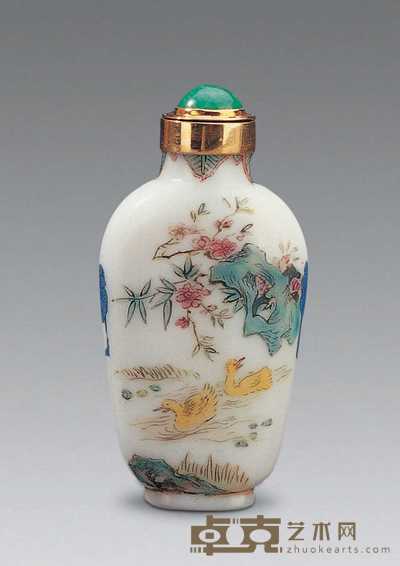 民国 珐琅绘花鸟白料烟壶 7.2cm